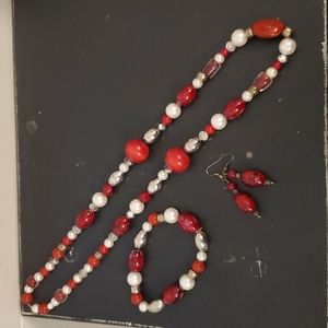 5/$15 Red and White Bead Jewelry Set
